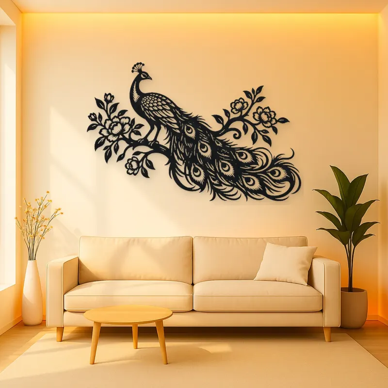 Peacock Feather Flow Metal Wall Art | Wildlife Silhouette Decor
