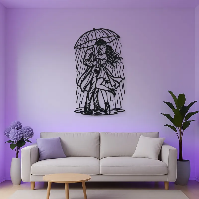 Rainy Day Kiss Metal Wall Art | Romantic Couple Decor