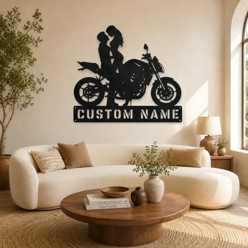 Décoration murale en métal personnalisée Couple Moto Moderne