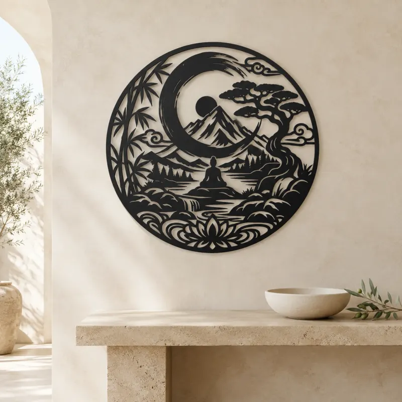 Zen Enso Mountain Metal Wall Art | Nature Silhouette Decor - lifestyle view 3