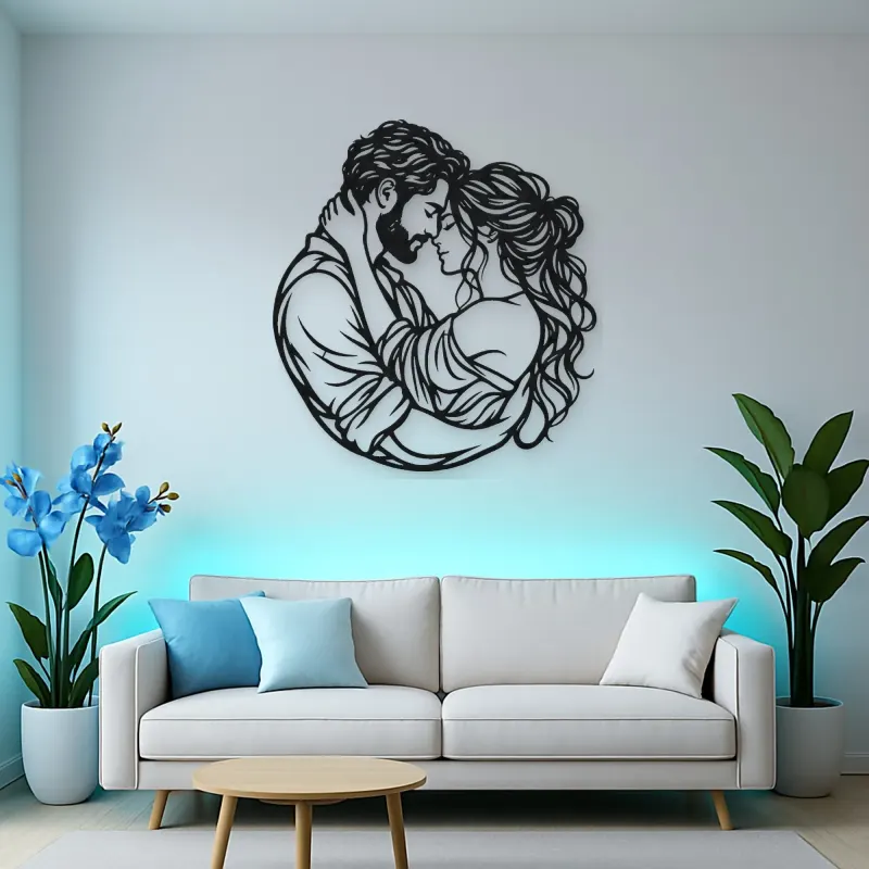 Forehead Touch Metal Wall Art | Romantic Couple Decor