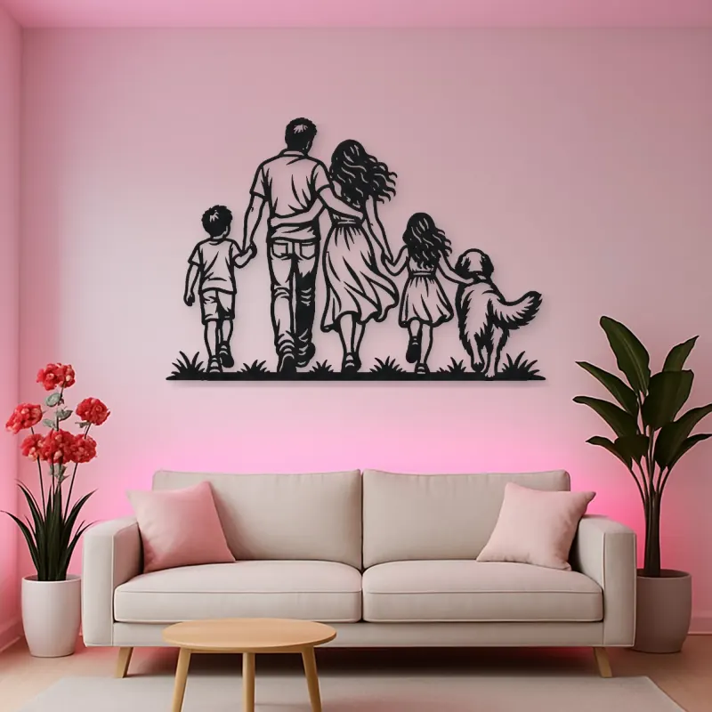 Family with Dog Metal Wall Art | Pet Lover Silhouette Decor