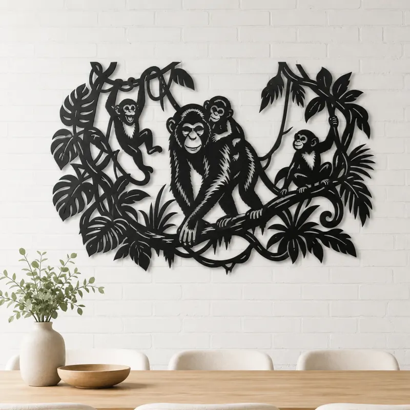 Monkey Jungle Vine Metal Wall Art | Wildlife Silhouette Decor - lifestyle view 4
