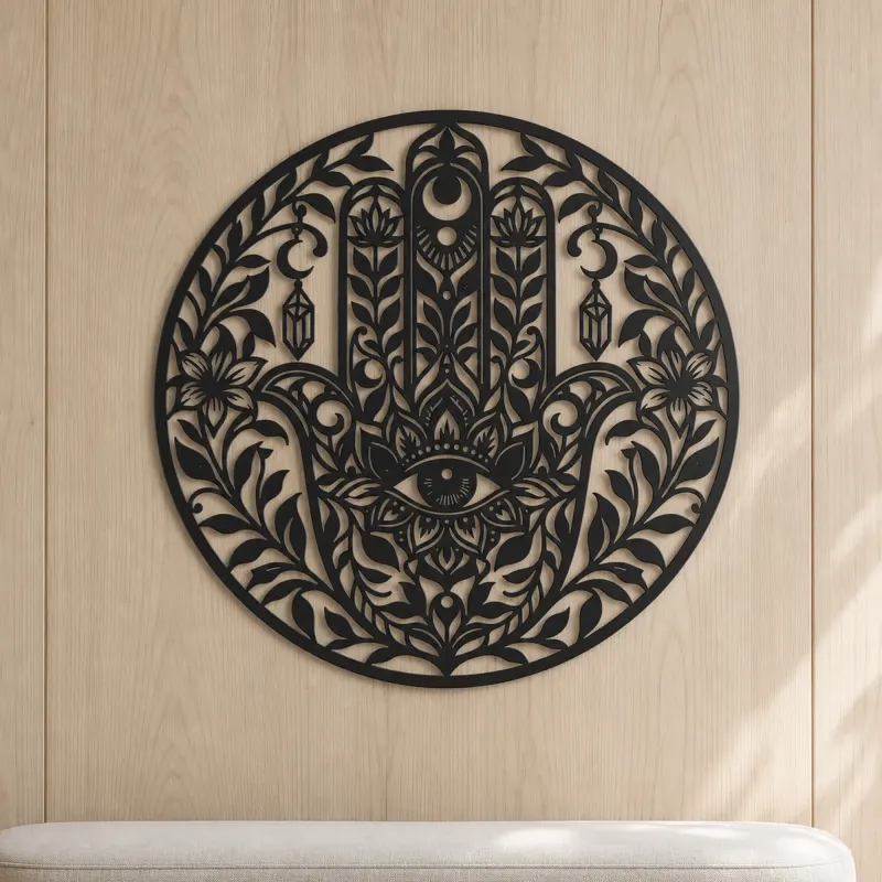 Hamsa Botanical Eye Metal Wall Art | Spiritual Boho Metal Decor - lifestyle view 5