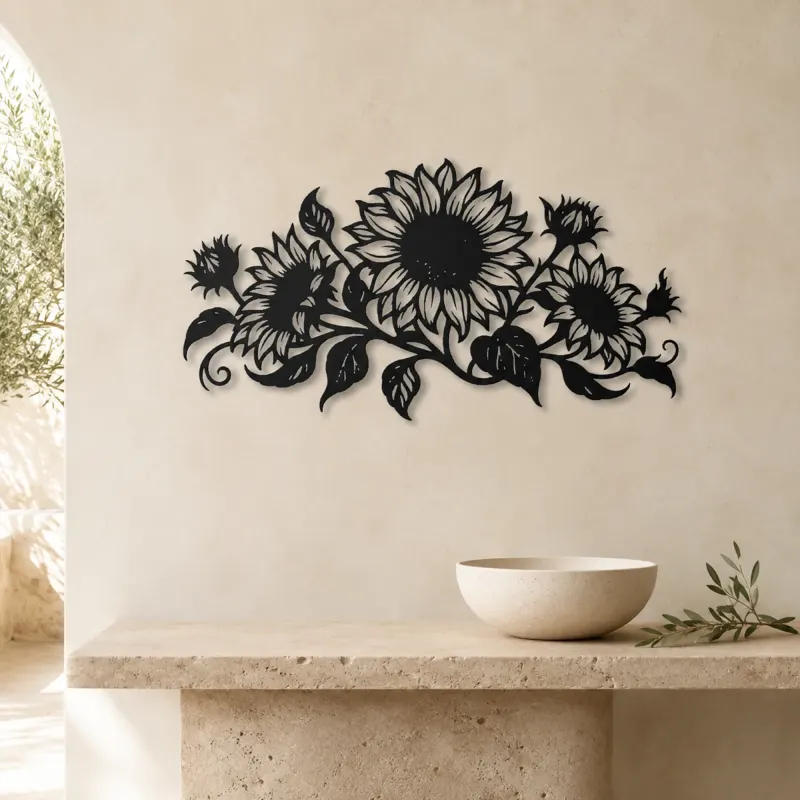 Sunflower Horizon Metal Wall Art | Botanical Metal Wall Decor - lifestyle view 3