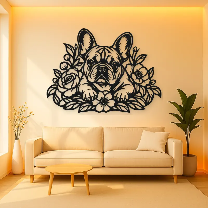 French Bulldog Floral Metal Wall Art | Pet Lover Silhouette Decor