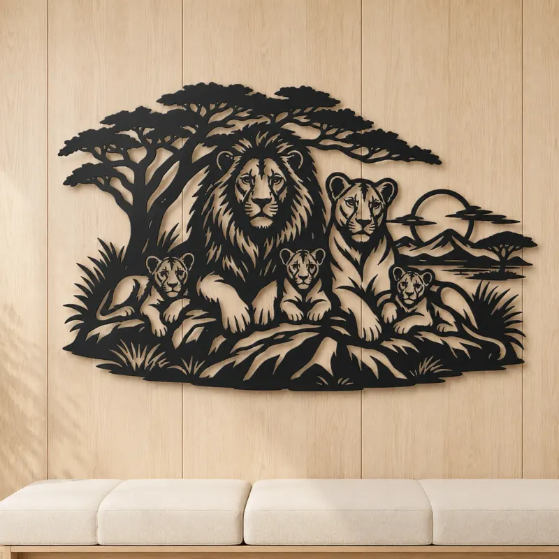 Lion Family Pride Metal Wall Art | Wildlife Silhouette Decor - lifestyle view 5