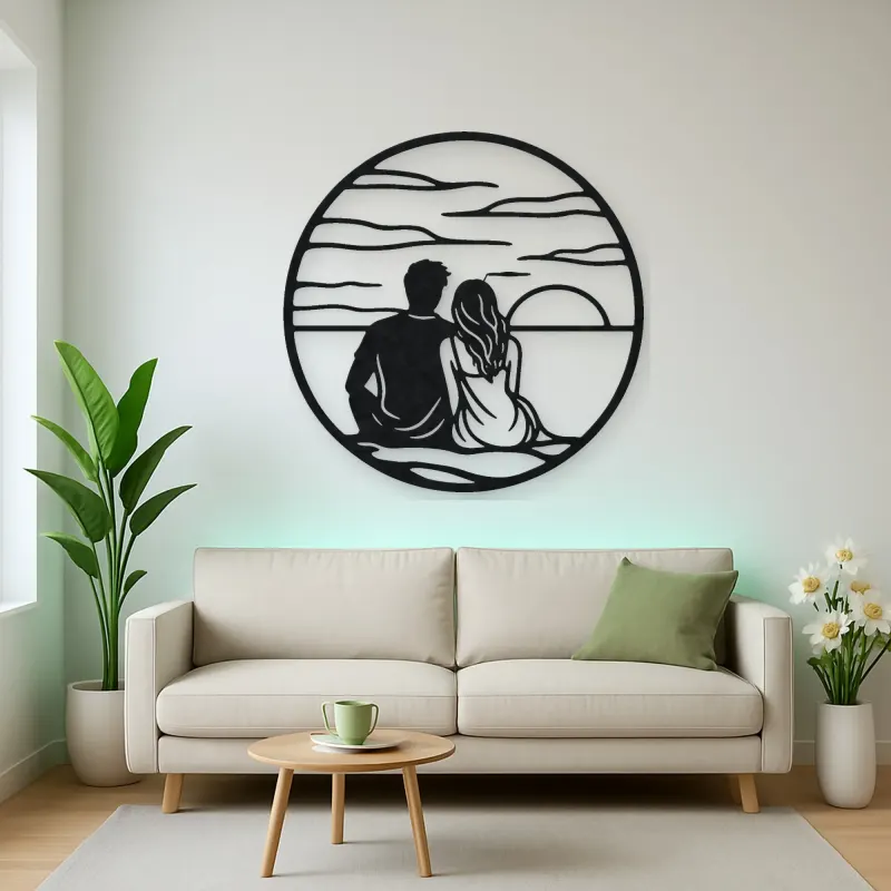 Sunset Silhouette Metal Wall Art | Romantic Couple Decor
