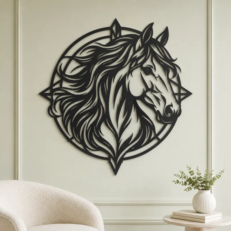 Horse Head Geometric Metal Wall Art | Equestrian Wall Decor - lifestyle view 2