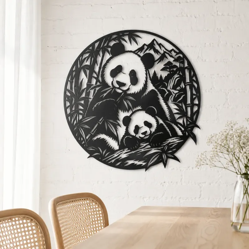 Panda Bamboo Metal Wall Art | Wildlife Silhouette Decor - lifestyle view 4