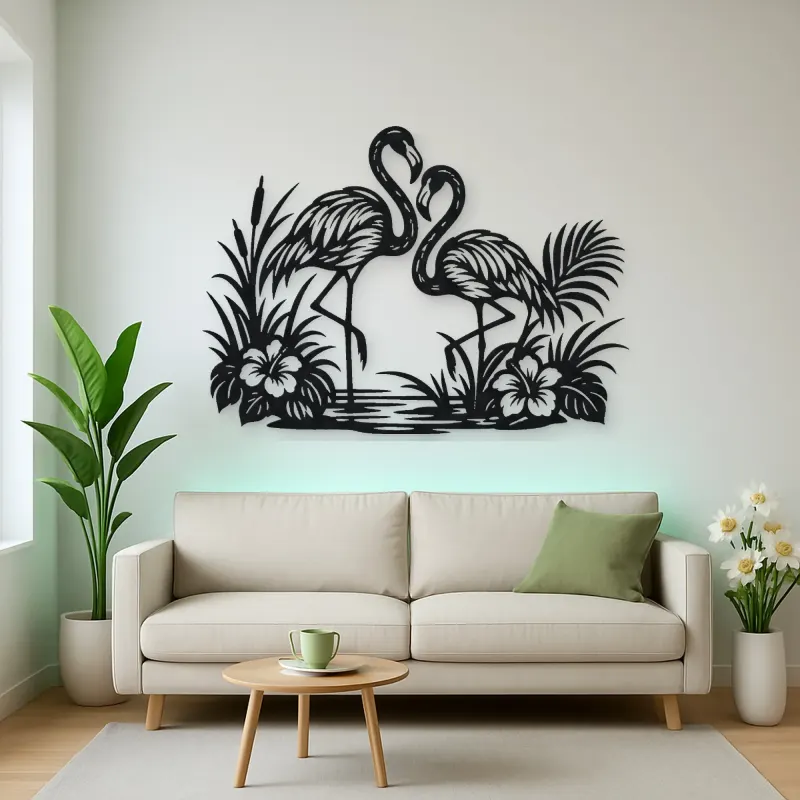 Flamingo Pair Metal Wall Art | Wildlife Silhouette Decor