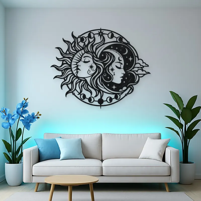 Day and Night Faces Metal Wall Art | Celestial Boho Wall Decor