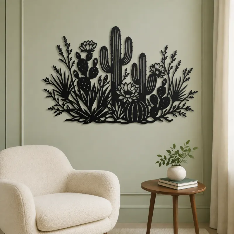 Cactus Desert Garden Metal Wall Art | Botanical Metal Wall Decor - lifestyle view 2