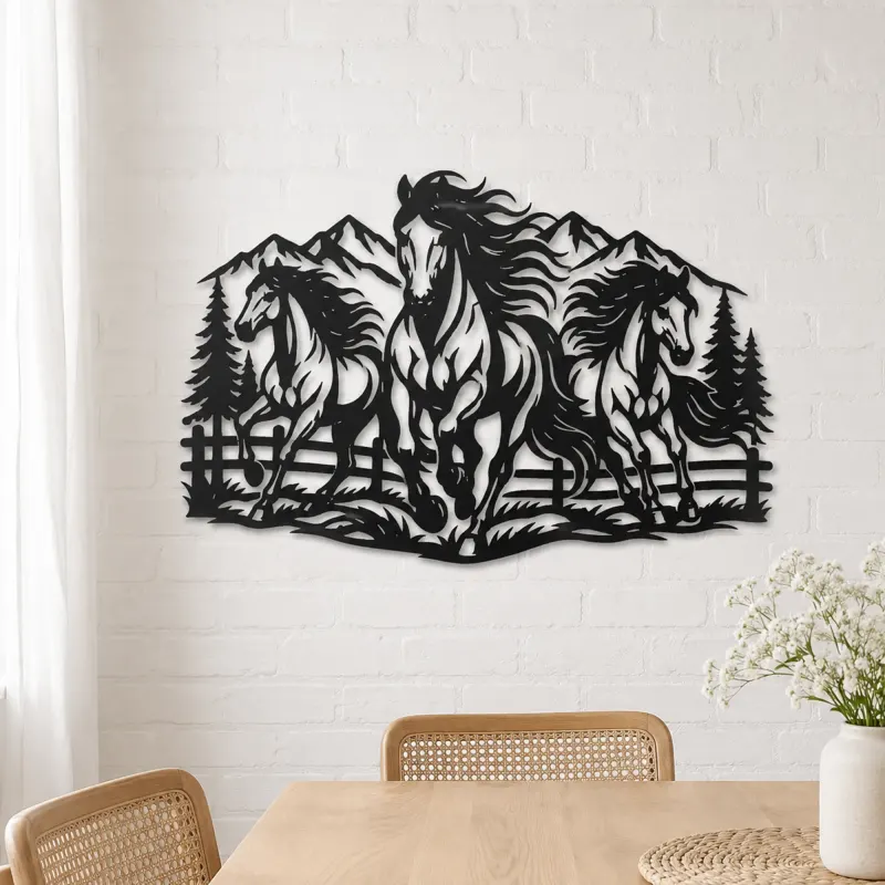 Three Horse Herd Metal Wall Art | Equestrian Wall Decor - lifestyle view 4