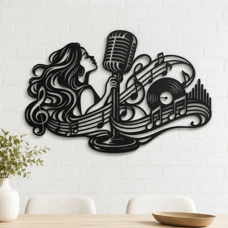 Microphone Melody Metal Wall Art | Music Room Wall Decor - lifestyle view 4