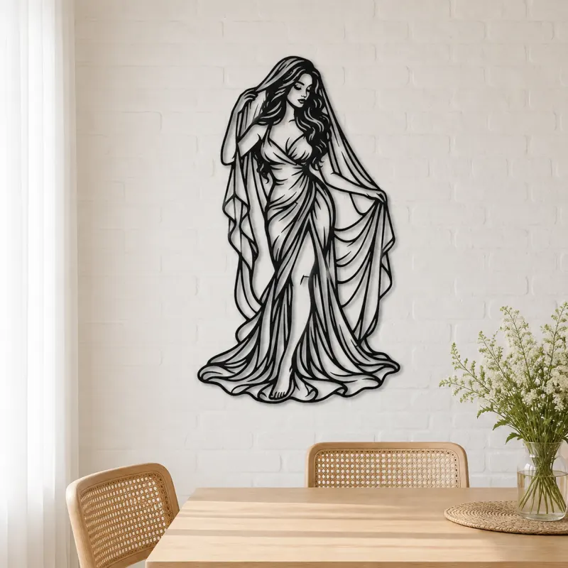 Veiled Muse Metal Wall Art | Minimalist Woman Line Art - lifestyle view 4