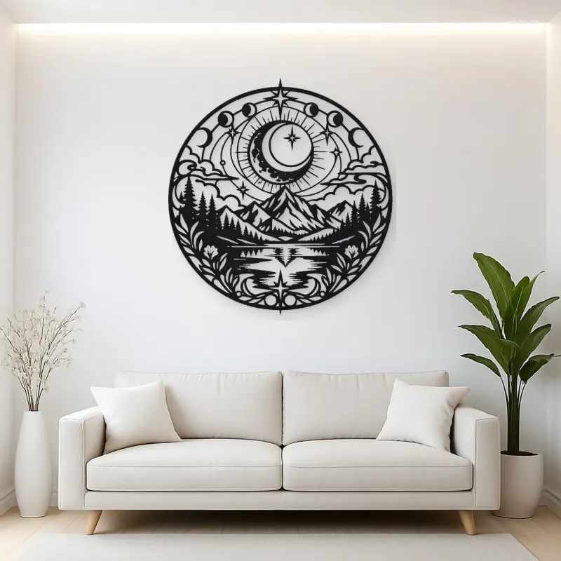Moon over Mountains Metal Wall Art | Celestial Boho Wall Decor