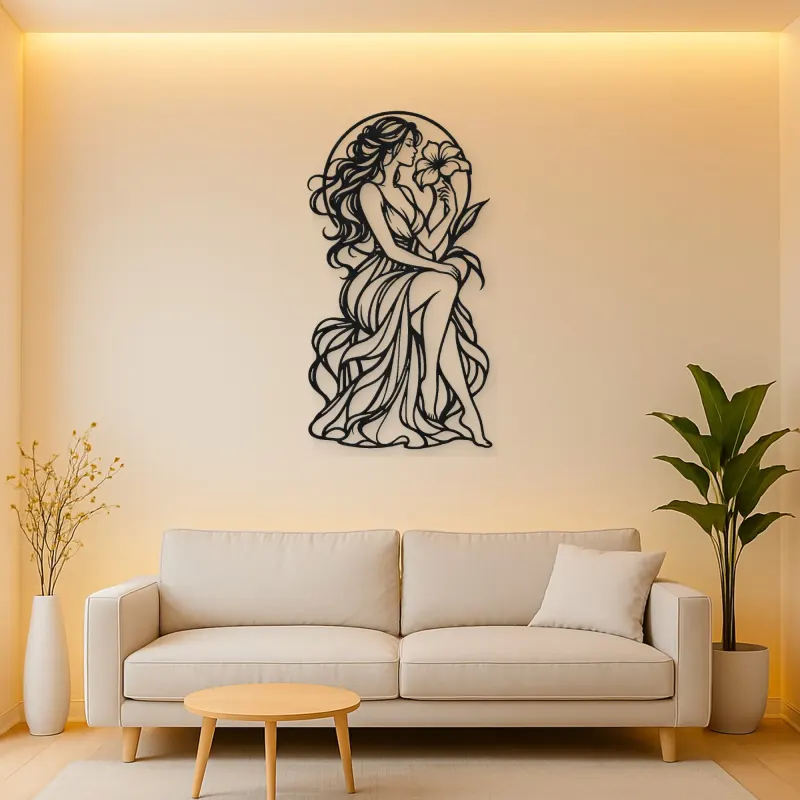 Muse with Flower Metal Wall Art | Minimalist Woman Line Art