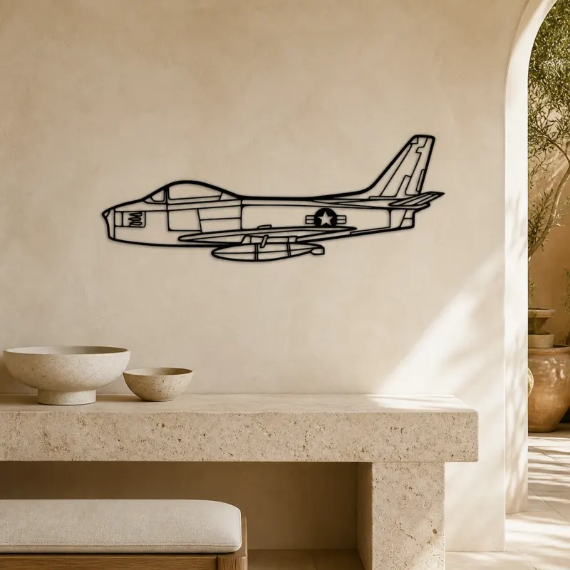 F-86 Sabre Airplane Silhouette Metal Wall Art, Metal Aircraft Silhouette, Aviation Wall Decor, Aviator Decor - lifestyle view 3