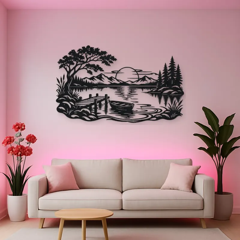 Calm Lake Ripples Metal Wall Art | Nature Silhouette Decor