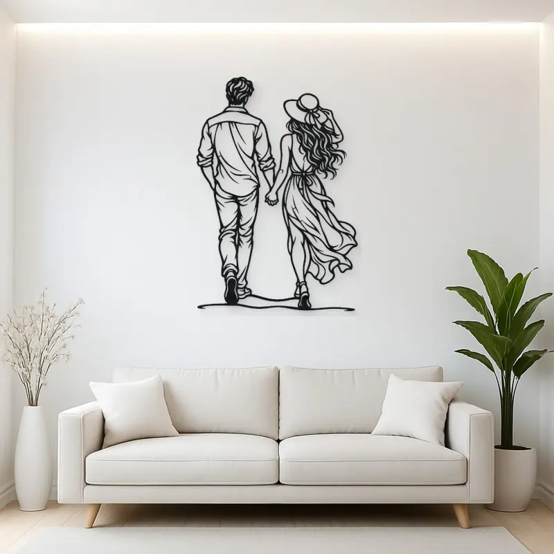 Hand in Hand Stroll Metal Wall Art | Romantic Couple Decor