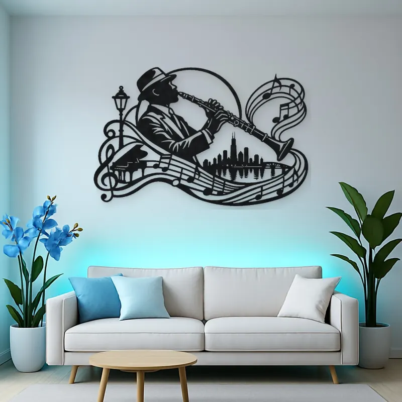 Clarinet Jazz Arc Metal Wall Art | Music Room Wall Decor