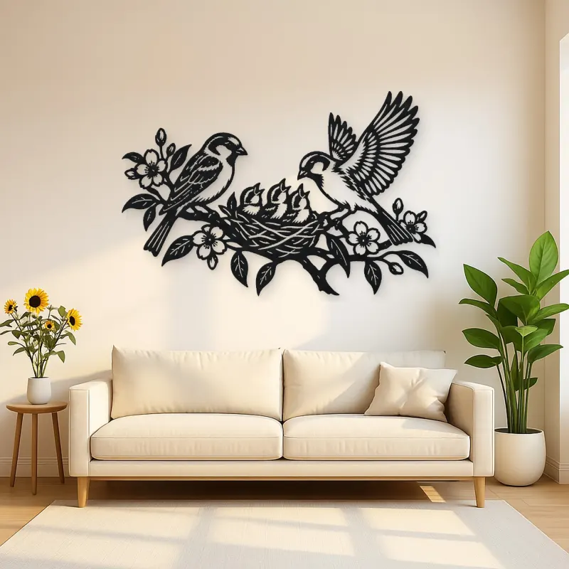 Sparrow Family Metal Wall Art | Wildlife Silhouette Decor