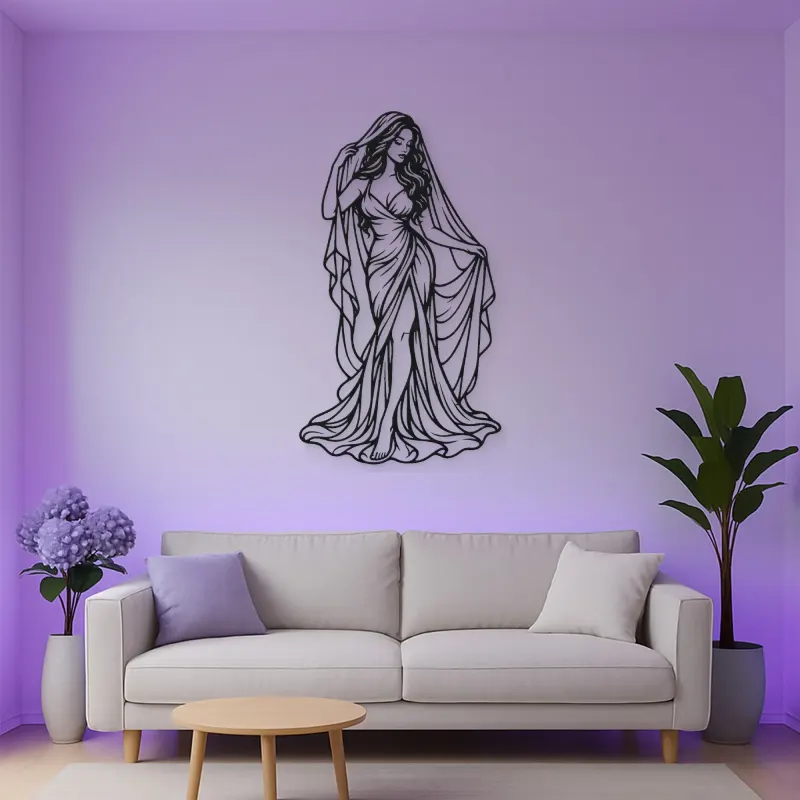 Veiled Muse Metal Wall Art | Minimalist Woman Line Art