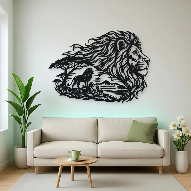 Lion Head Flow Metal Wall Art | Wildlife Silhouette Decor