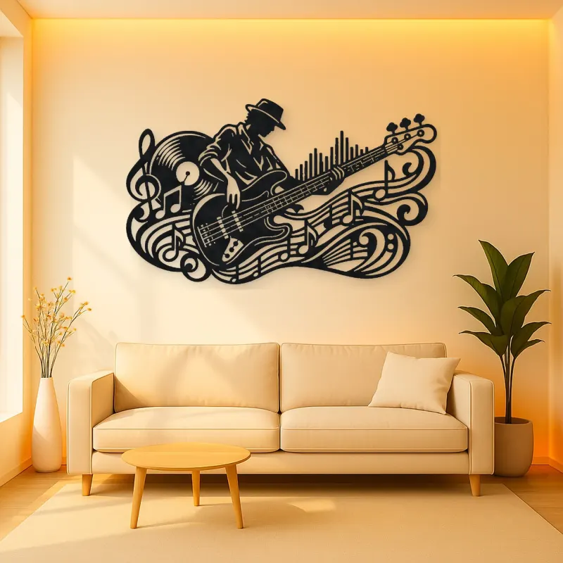 Bass Guitar Rhythm Metal Wall Art | Music Room Wall Decor