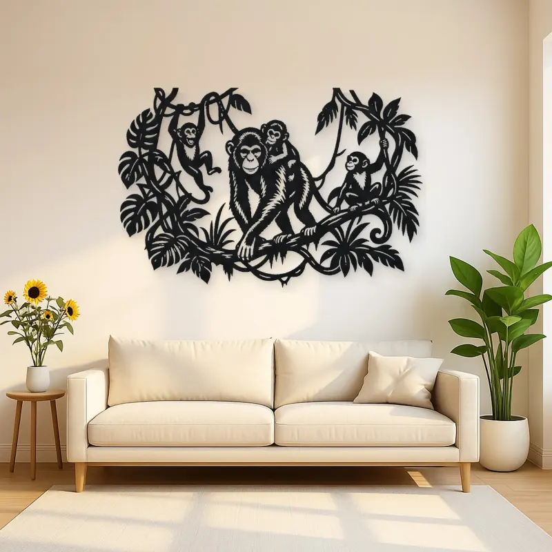 Monkey Jungle Vine Metal Wall Art | Wildlife Silhouette Decor