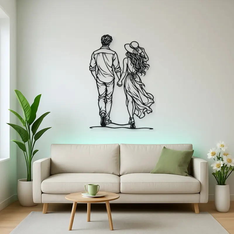 Hand in Hand Stroll Metal Wall Art | Romantic Couple Decor