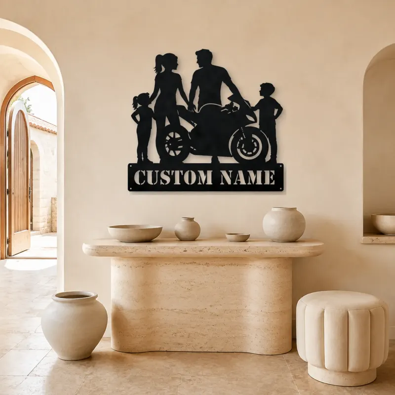 Personalized Sport Motorcycle Family of Four Metal Wall Art - lifestyle view 3