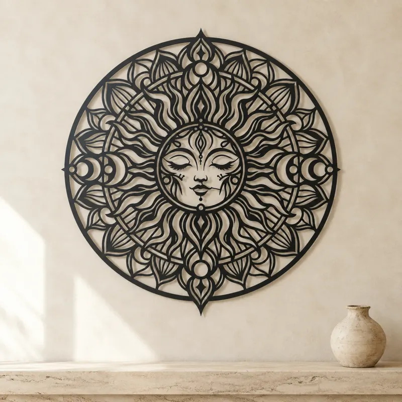 Mandala Sun Metal Wall Art | Spiritual Boho Metal Decor - lifestyle view 3