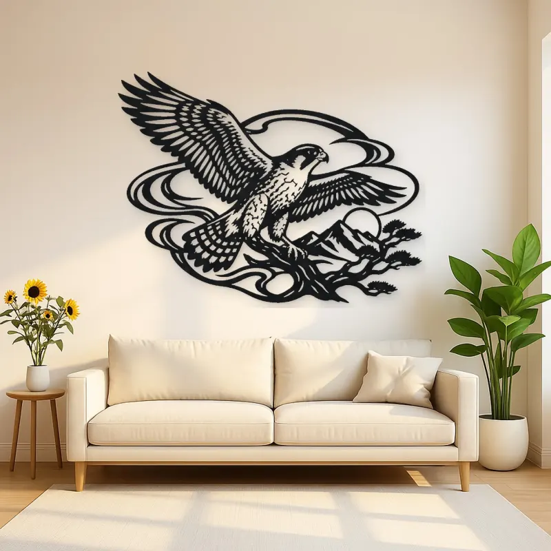 Falcon Wind Curve Metal Wall Art | Wildlife Silhouette Decor