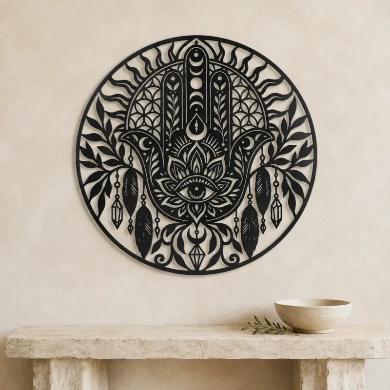 Protection Hand Metal Wall Art | Spiritual Boho Metal Decor - lifestyle view 3