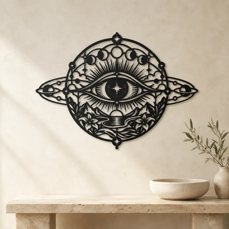 Cosmic Eye Symbol Metal Wall Art | Spiritual Boho Metal Decor - lifestyle view 3