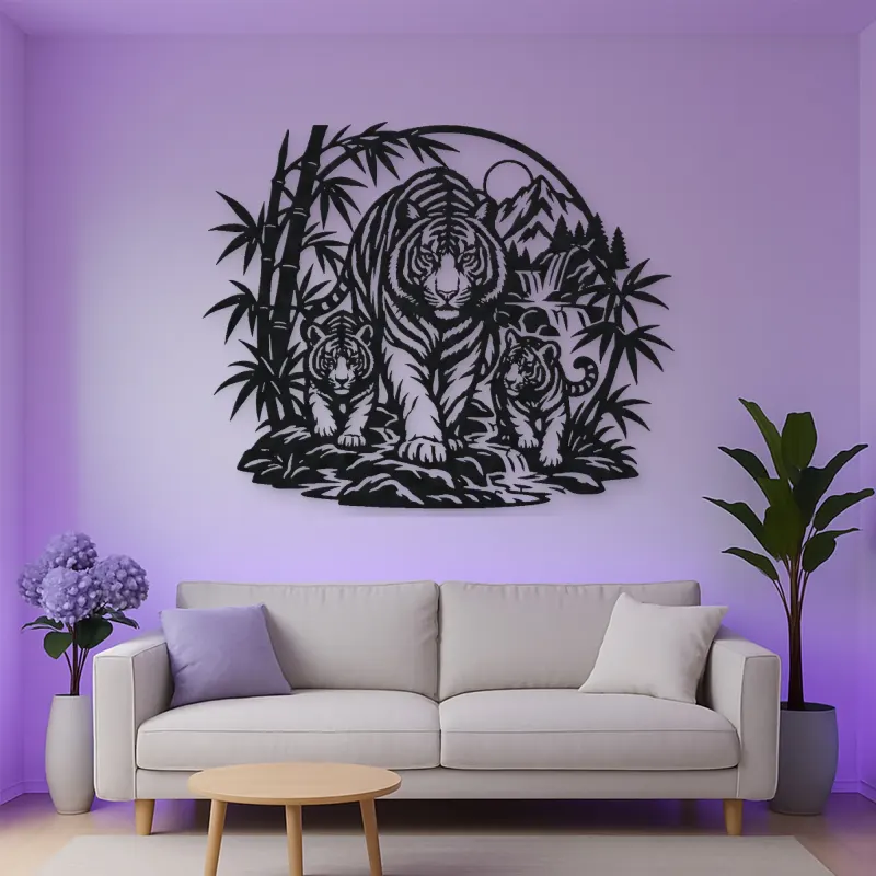 Tiger Bamboo Flow Metal Wall Art | Wildlife Silhouette Decor