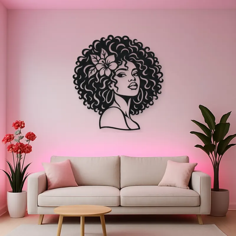 Afro Silhouette Face Metal Wall Art | Minimalist Woman Line Art