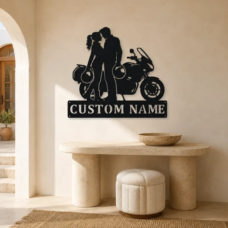 Personalized Helmet Couple and Touring Motorcycle Metal Wall Art - lifestyle view 3