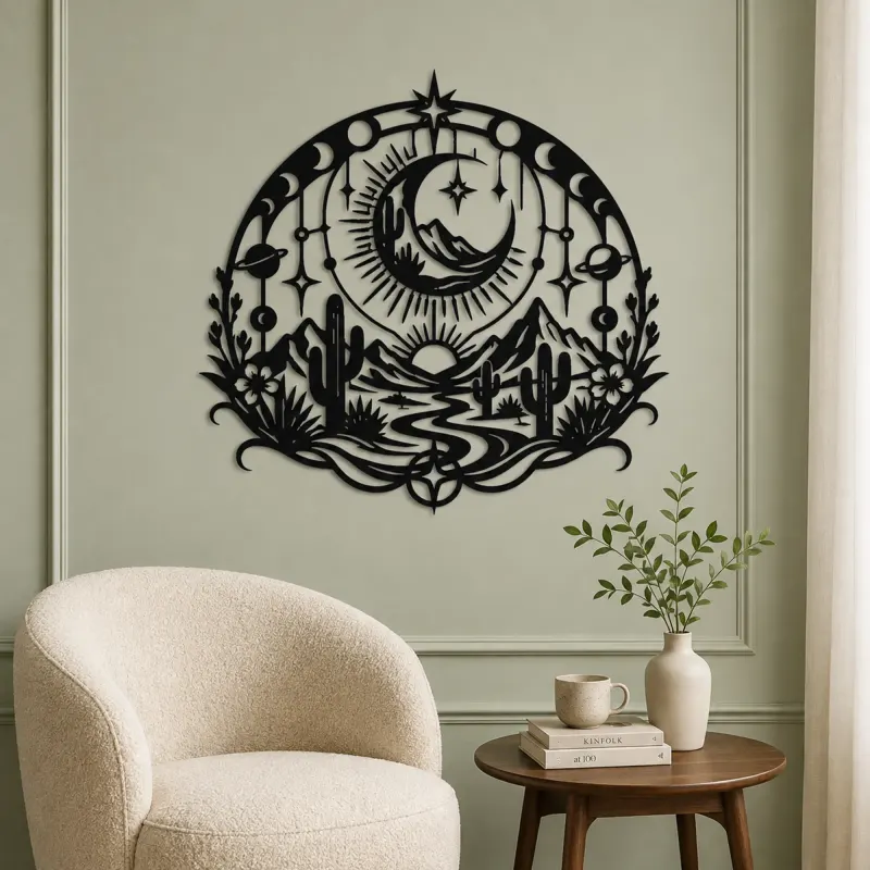 Desert Moon Arc Metal Wall Art | Nature Silhouette Decor - lifestyle view 2