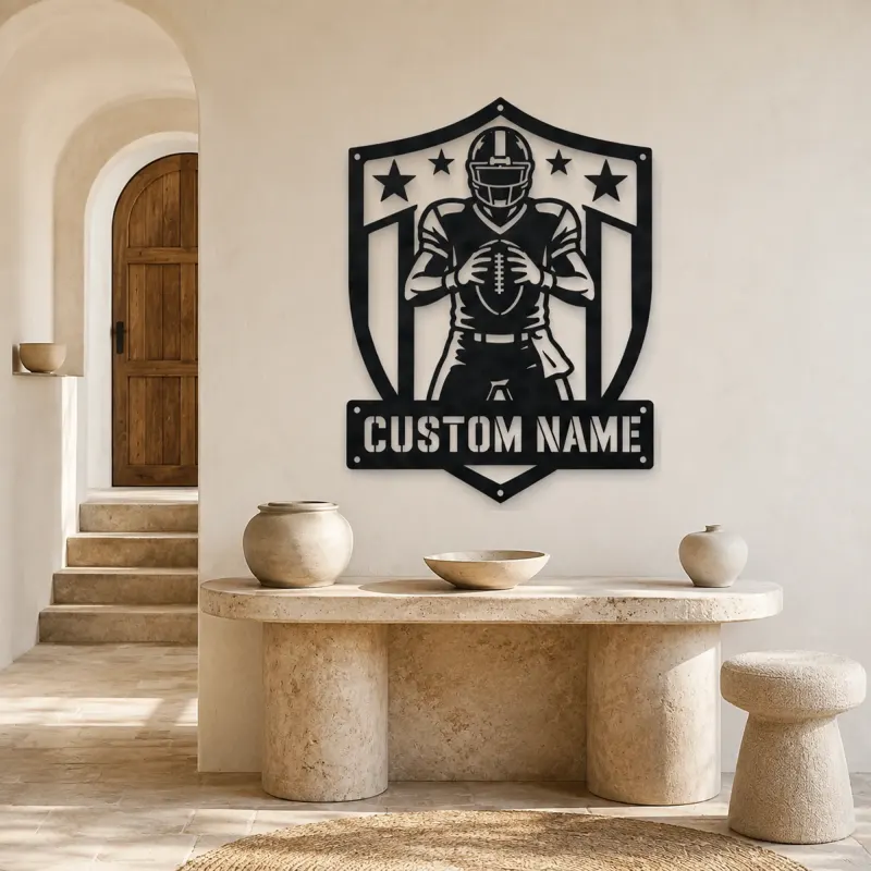 Personalized Football Player Stars and Stripes Shield Metal Wall Art - lifestyle view 3