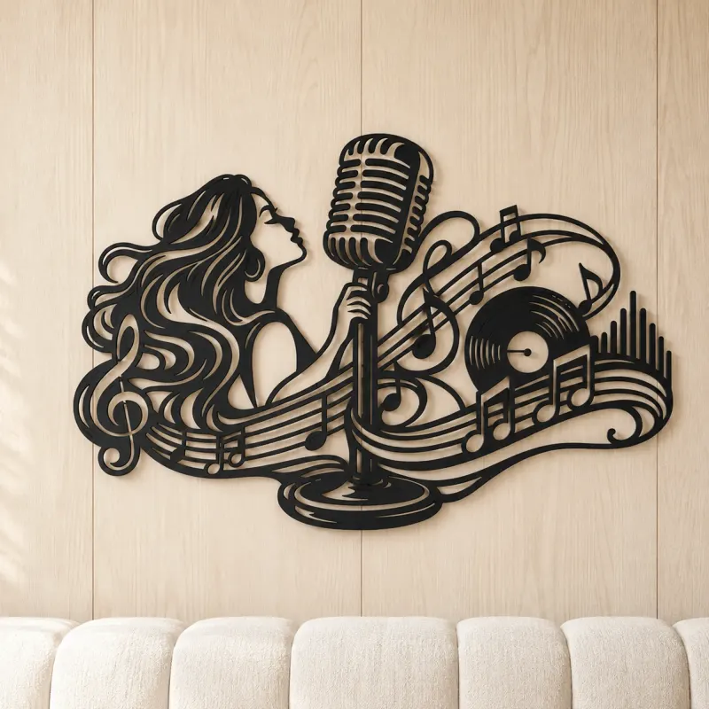 Microphone Melody Metal Wall Art | Music Room Wall Decor - lifestyle view 5
