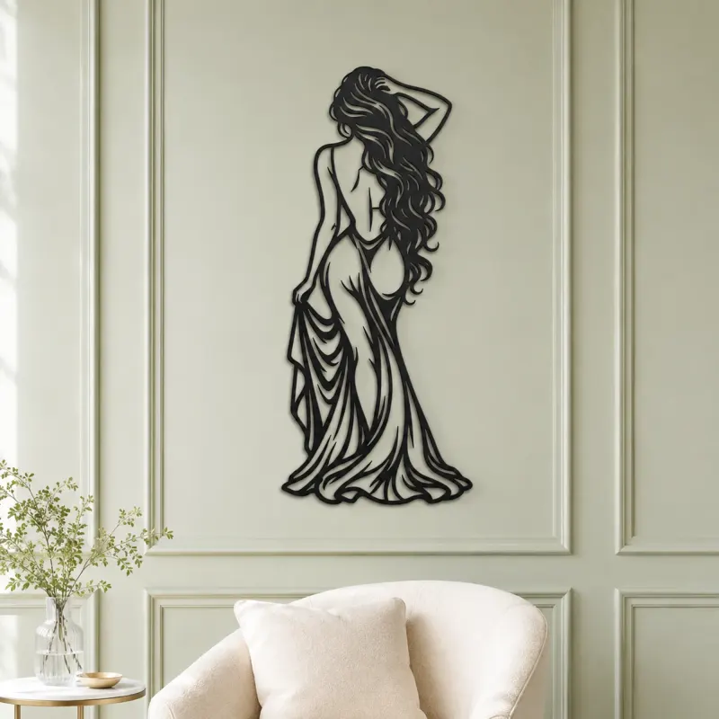 Long Hair Back Pose Metal Wall Art | Movement Silhouette Decor - lifestyle view 2