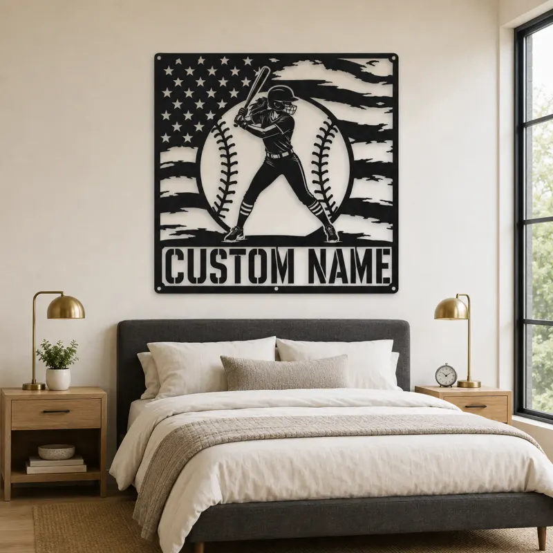 Personalized Female Softball Batter American Flag Metal Wall Art - lifestyle view 2