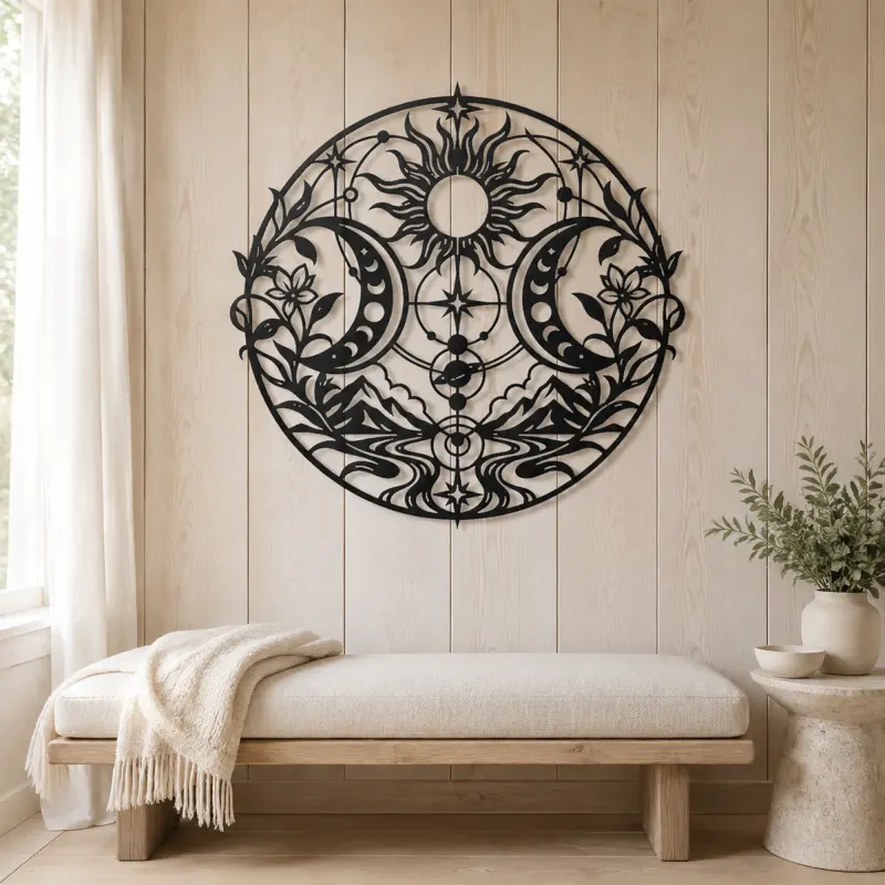 Twin Crescent Balance Metal Wall Art | Modern Abstract Metal Decor - lifestyle view 5