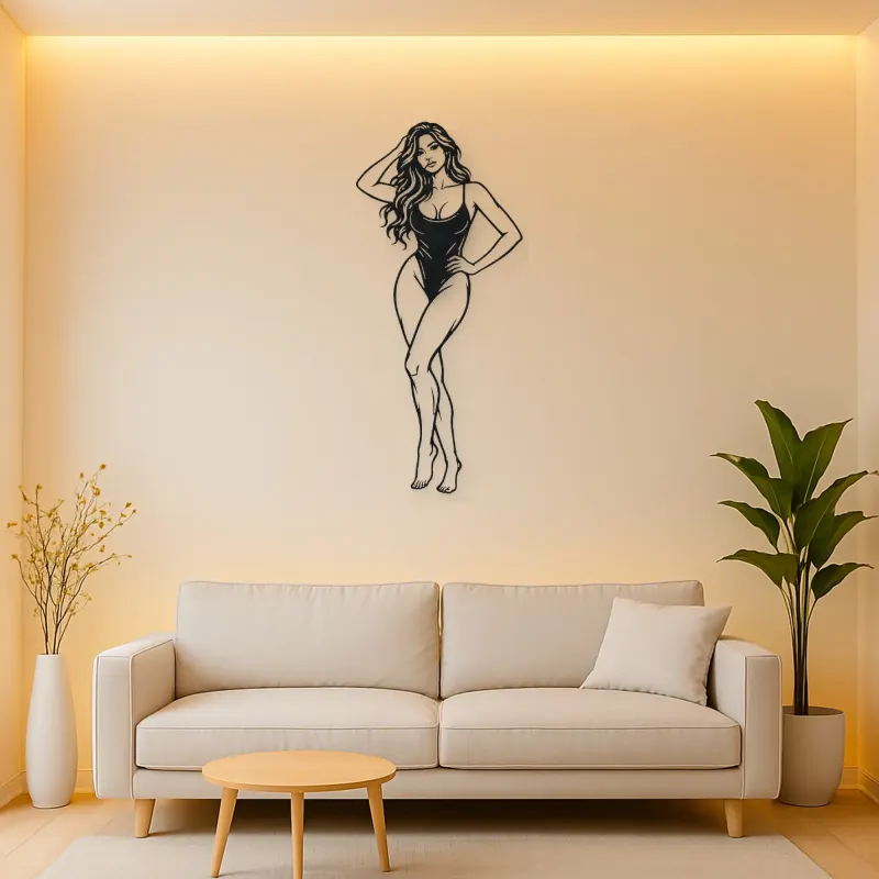 Standing Contrapposto Metal Wall Art | Minimalist Woman Line Art
