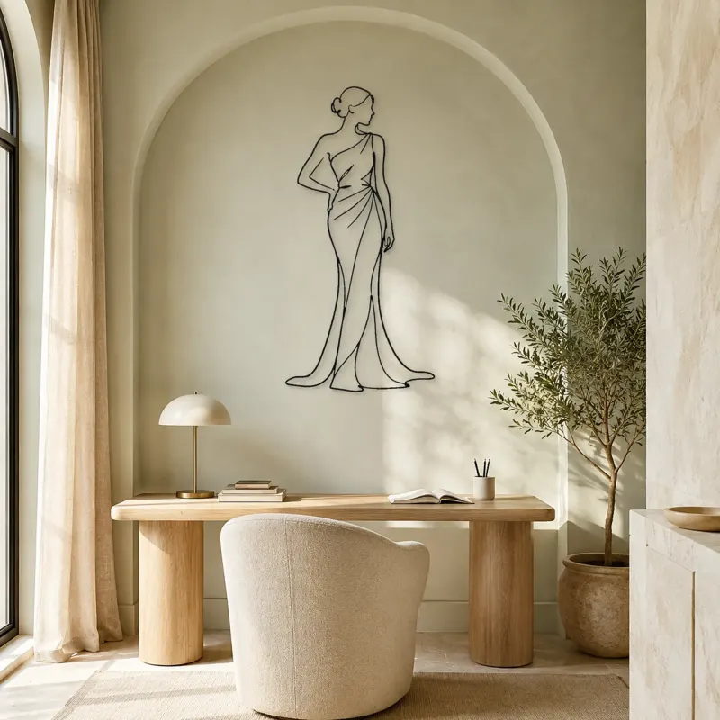 One Shoulder Gown Metal Wall Art | Fashion Figure Wall Decor - lifestyle view 4