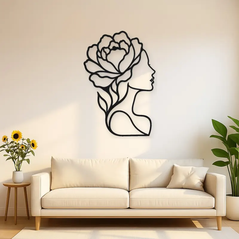 Single Profile Bloom Metal Wall Art | Minimalist Woman Line Art