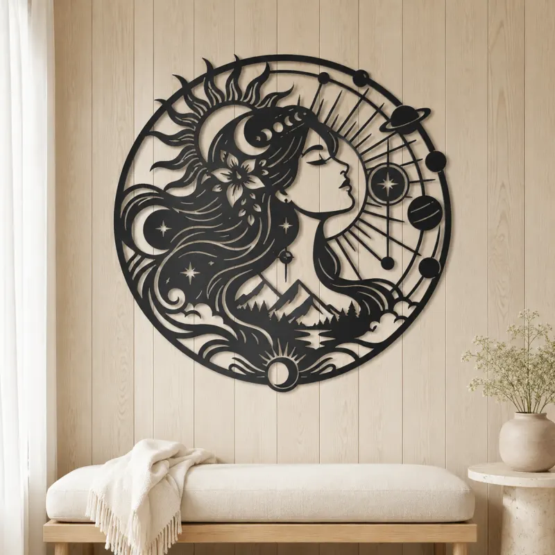 Celestial Woman Profile Metal Wall Art | Minimalist Woman Line Art - lifestyle view 5
